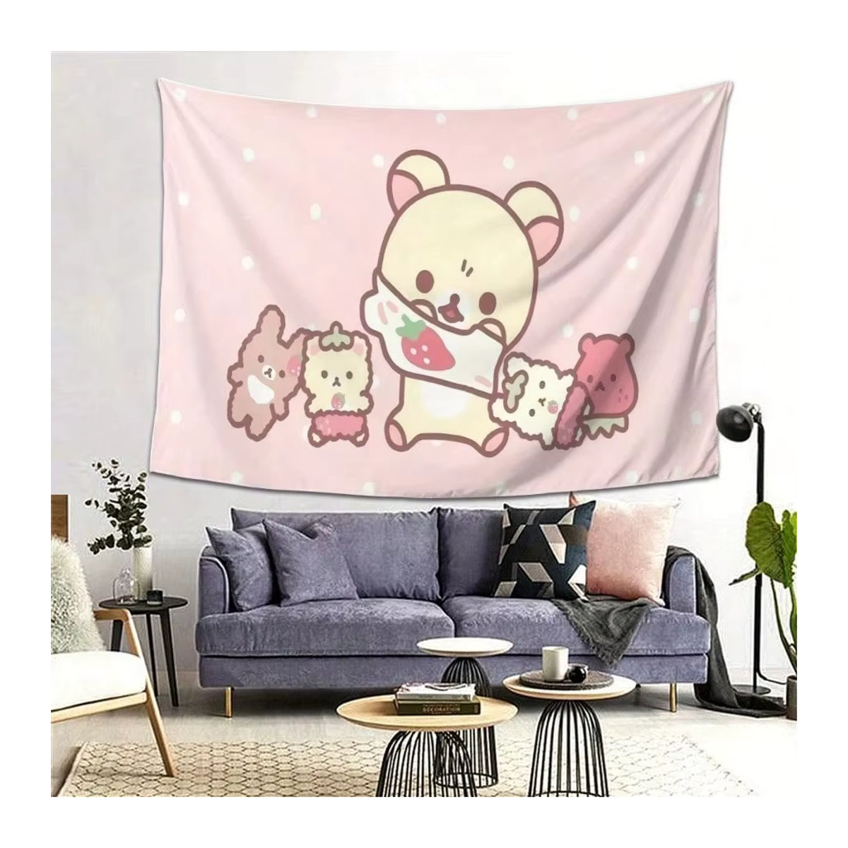 Kawaii Erdbeer-Bär Wandteppich von Sanrio in Rosa mit Polka Dots und niedigem Tier-Design aus Textil, B/H: 40 x 60 cm - Bild 3