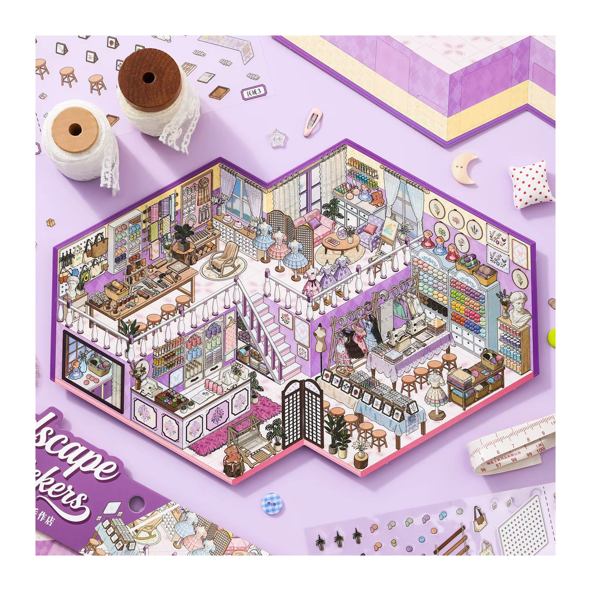 Kawaii Handmade Shop 3D-Schallplattenladen DIY Pocket Cabin Scene Landschaftsaufkleber in Mehrfarbig - Bild 1