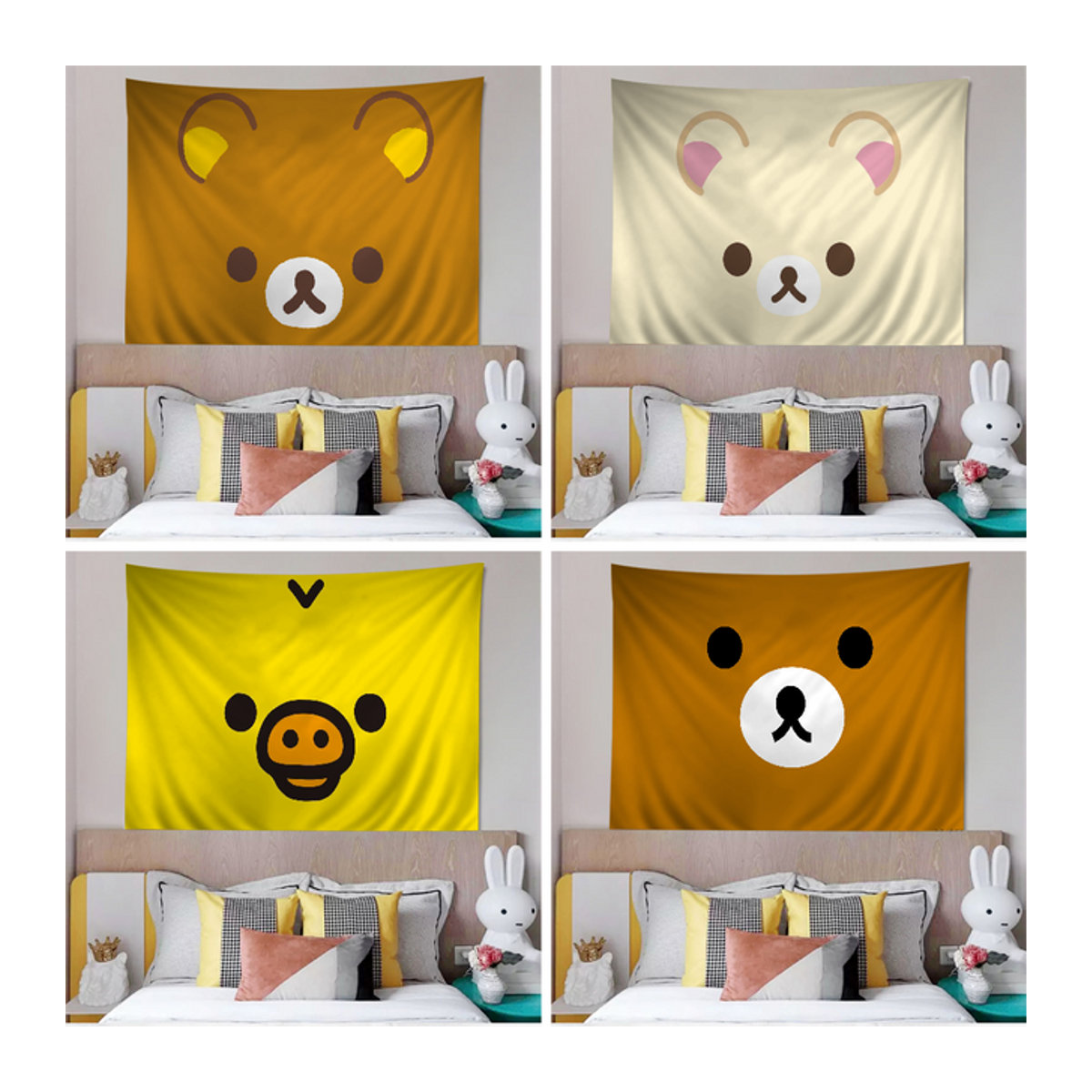 Kawaii Rilakkuma Bär Wandteppich im Boho-Stil mit Mandala-Design, mehrfarbig, rechteckig - Bild 1