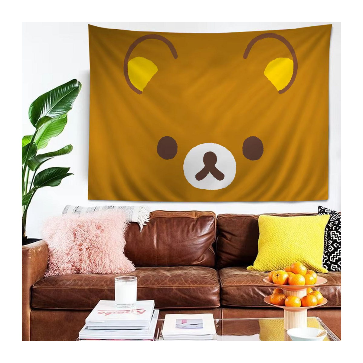 Kawaii Rilakkuma Bär Wandteppich im Boho-Stil mit Mandala-Design, mehrfarbig, rechteckig - Bild 3