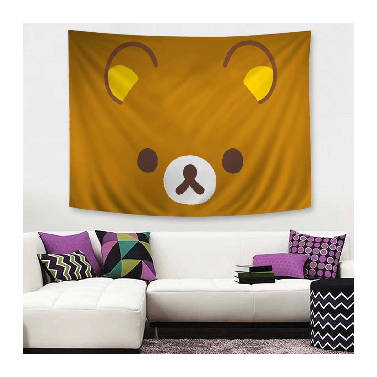 Kawaii Rilakkuma Bär Wandteppich im Boho-Stil mit Mandala-Design, mehrfarbig, rechteckig - Bild 4