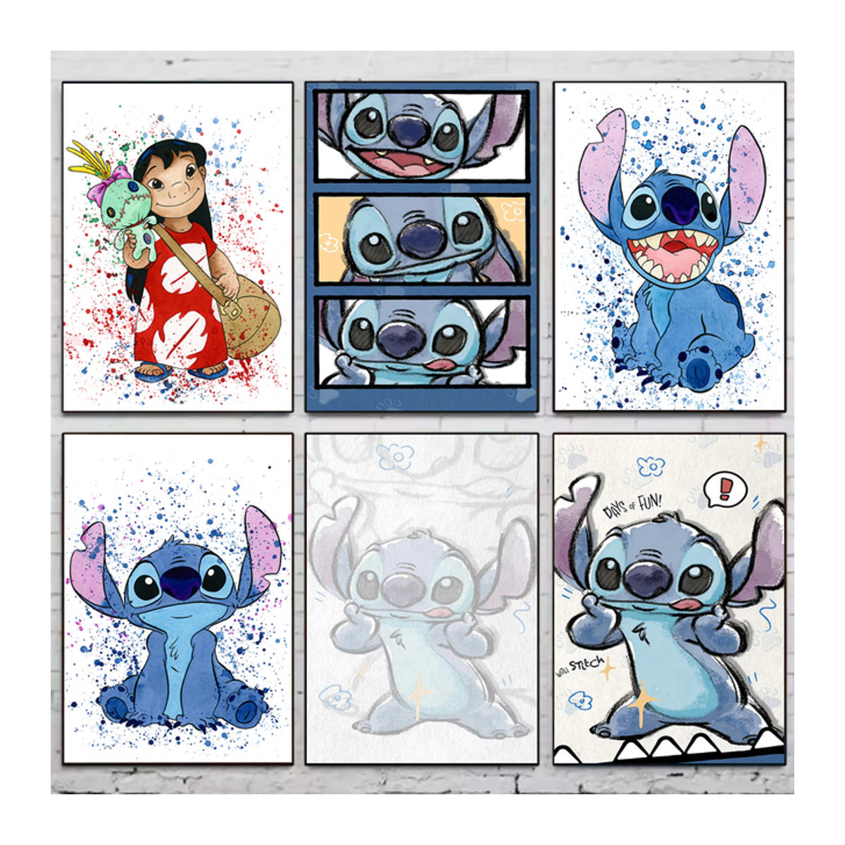 Kawaii Stitch und Lilo Leinwandposter von Potdemiel für dein Kinderzimmer, mehrfarbig, Hochformat, rahmenlos - Bild 1