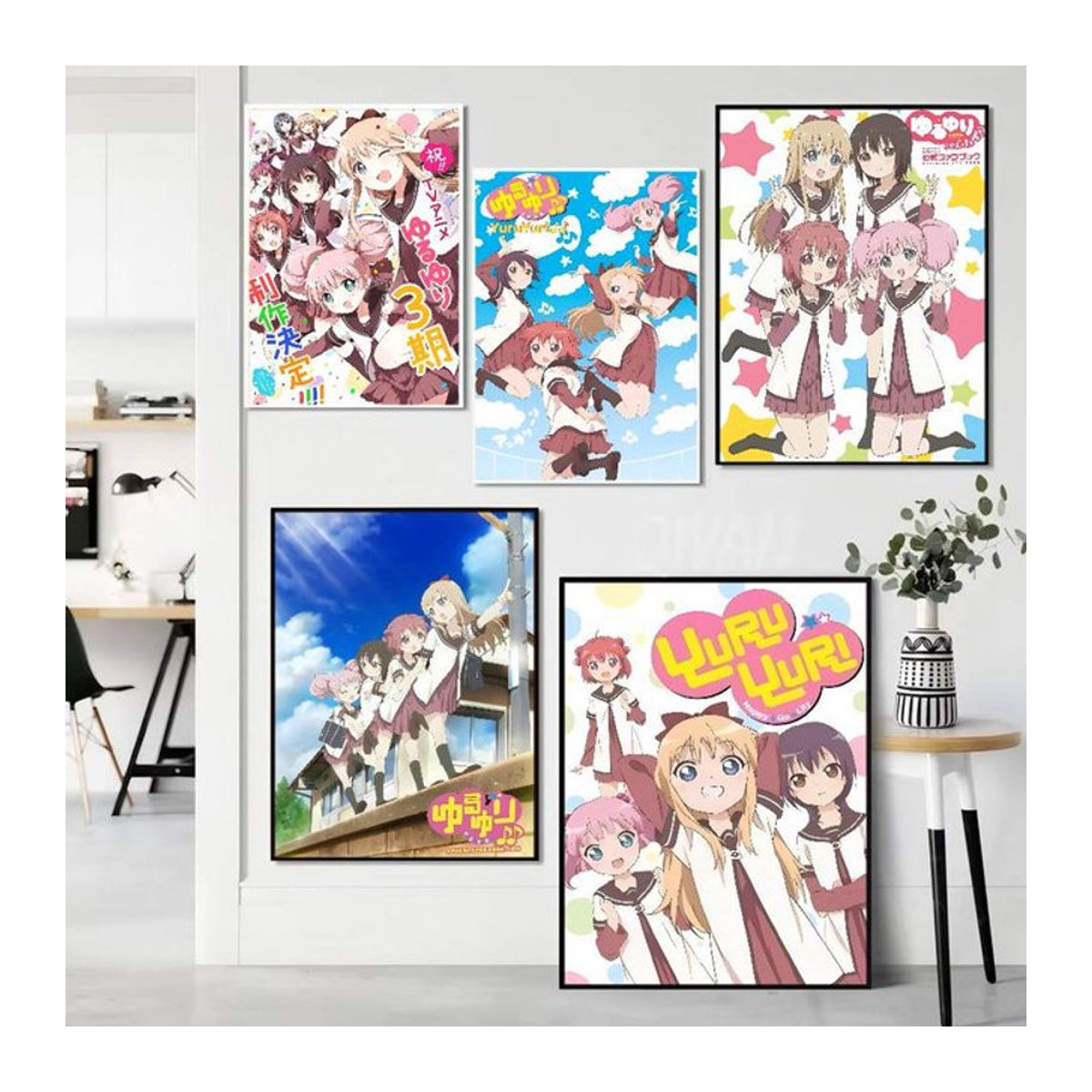 Kawaii YuruYuri Anime Poster Aufkleber aus Papier für deine Zimmerdekoration in Weiß und Mehrfarbig - Bild 1