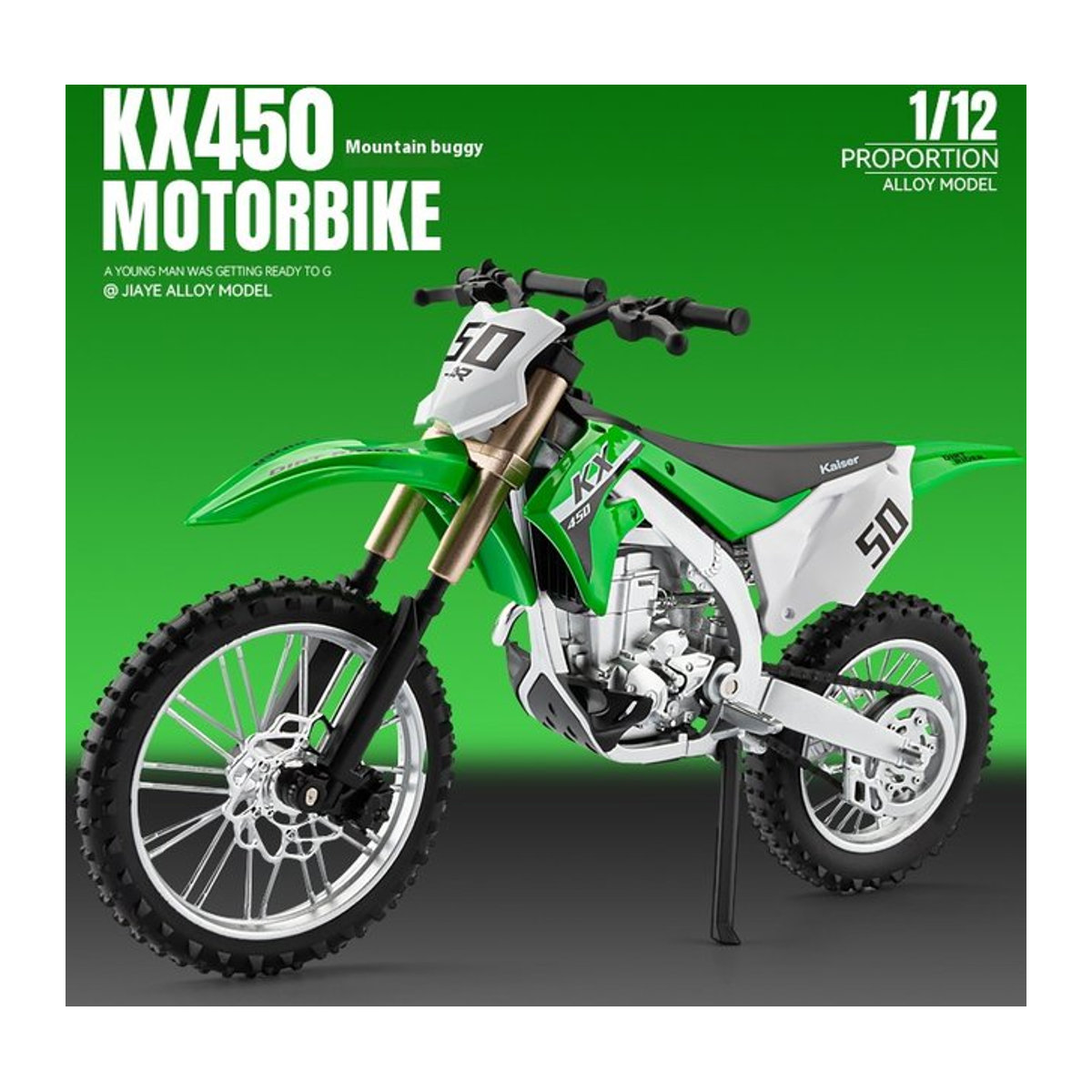 Kawasaki KX450 Off-Road High Racing Motorrad Modell 1/12 Metalllegierung Grün - Bild 1