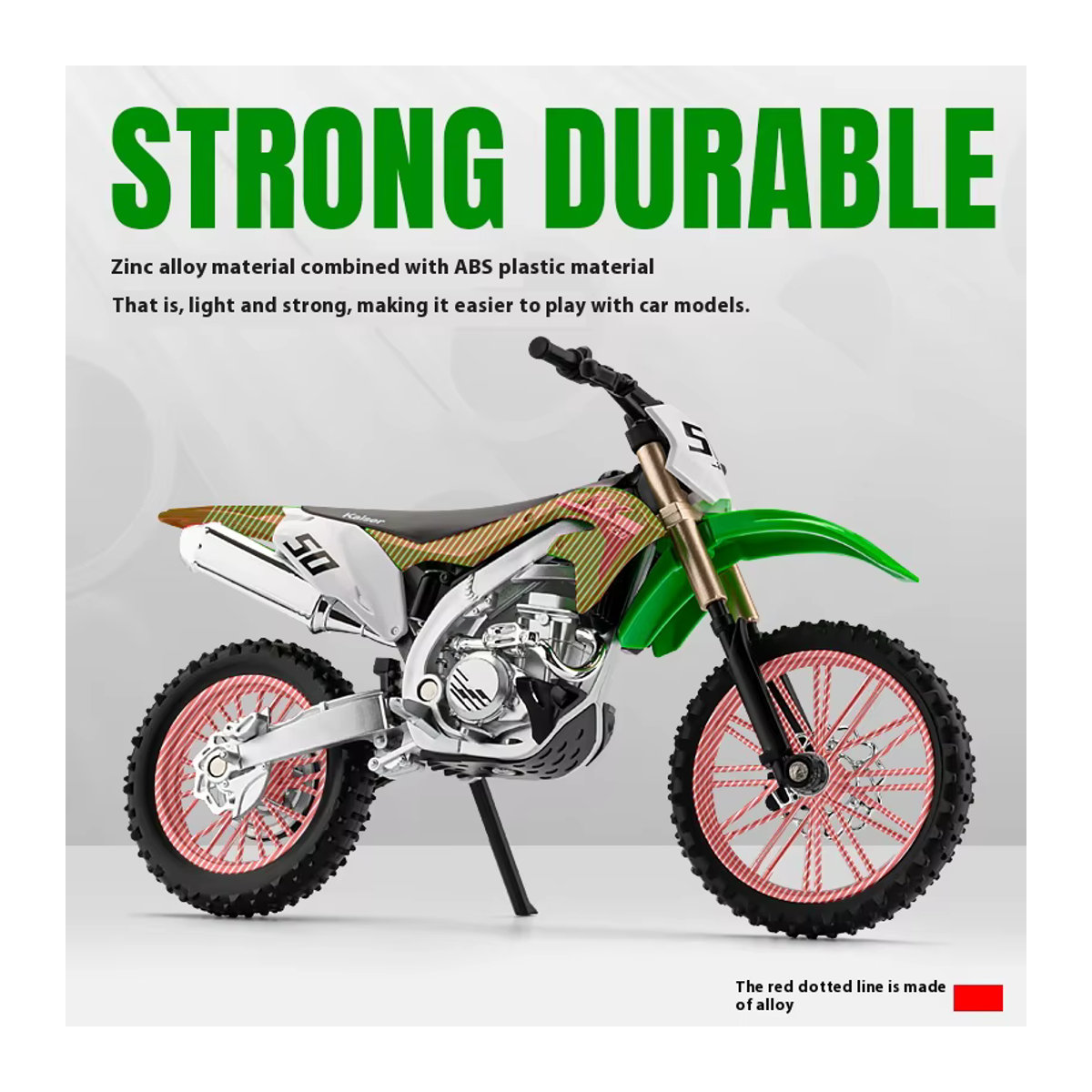 Kawasaki KX450 Off-Road High Racing Motorrad Modell 1/12 Metalllegierung Grün - Bild 2
