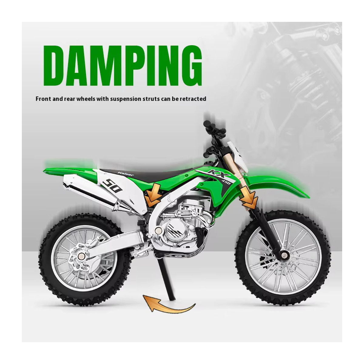 Kawasaki KX450 Off-Road High Racing Motorrad Modell 1/12 Metalllegierung Grün - Bild 3