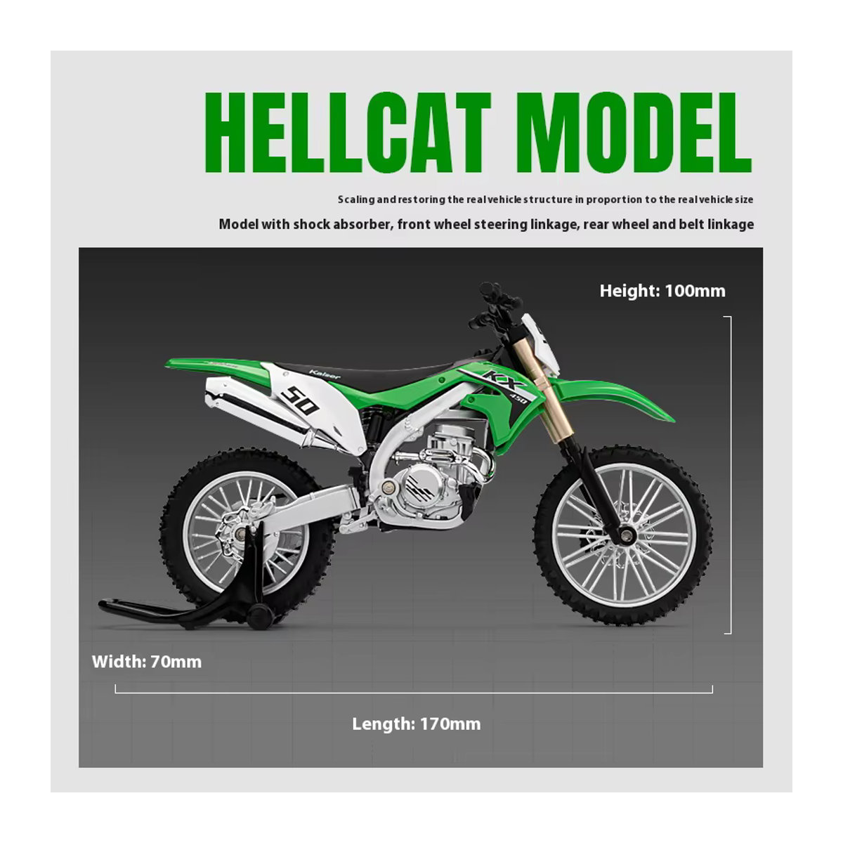 Kawasaki KX450 Off-Road High Racing Motorrad Modell 1/12 Metalllegierung Grün - Bild 4