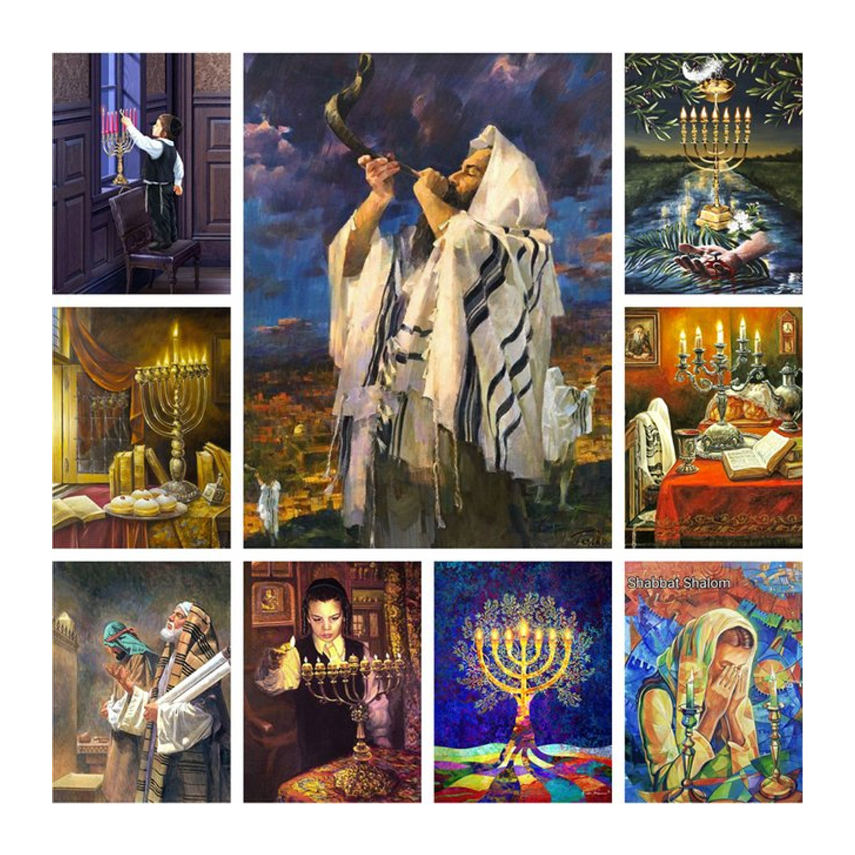KAYOU 5D-Diamantgemälde Shofar und Menorah mit Davidstern als mehrfarbiges Mosaik-Set zum Selbermachen - Bild 1