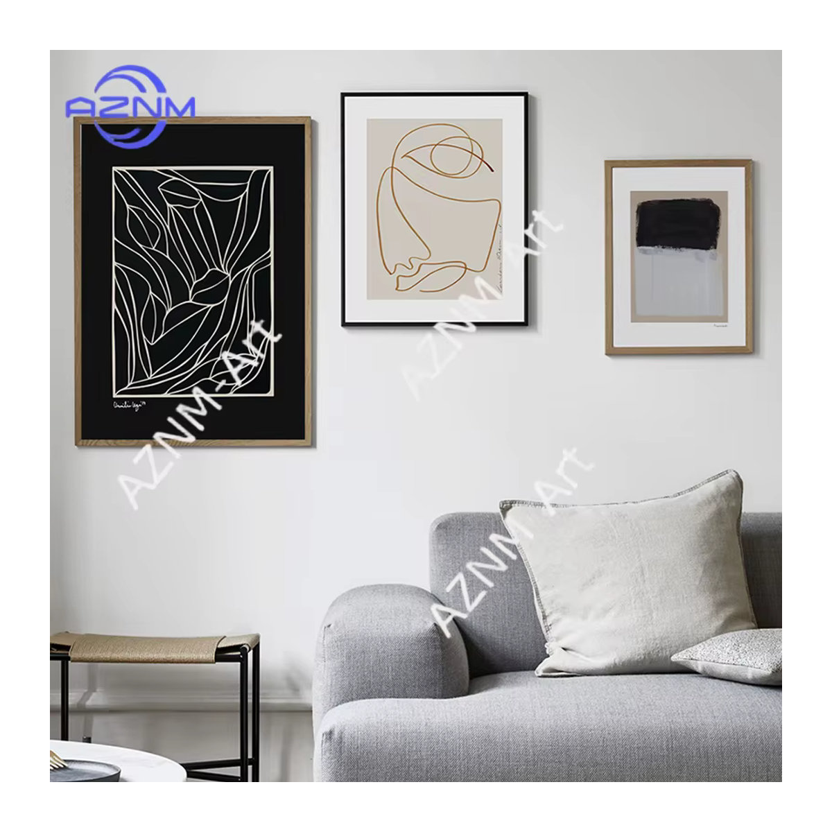 KAYOU Abstrakte Leinwand Wandkunst mit Linienfiguren in Schwarz, Weiß und Grau für deine Wohnzimmer Dekoration - Bild 2