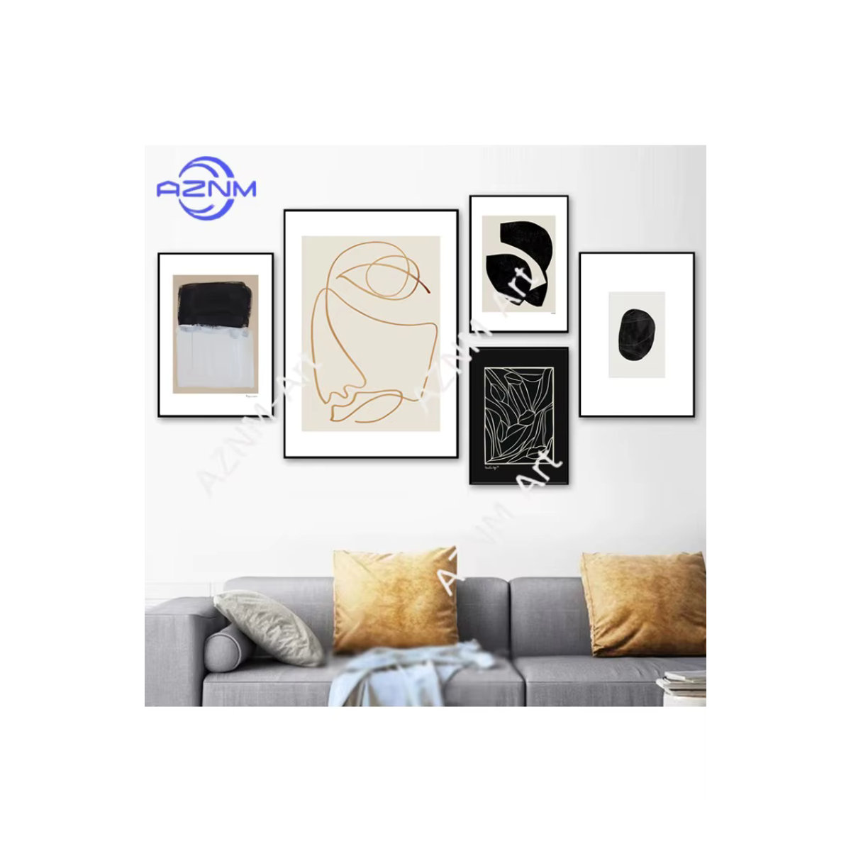 KAYOU Abstrakte Leinwand Wandkunst mit Linienfiguren in Schwarz, Weiß und Grau für deine Wohnzimmer Dekoration - Bild 3