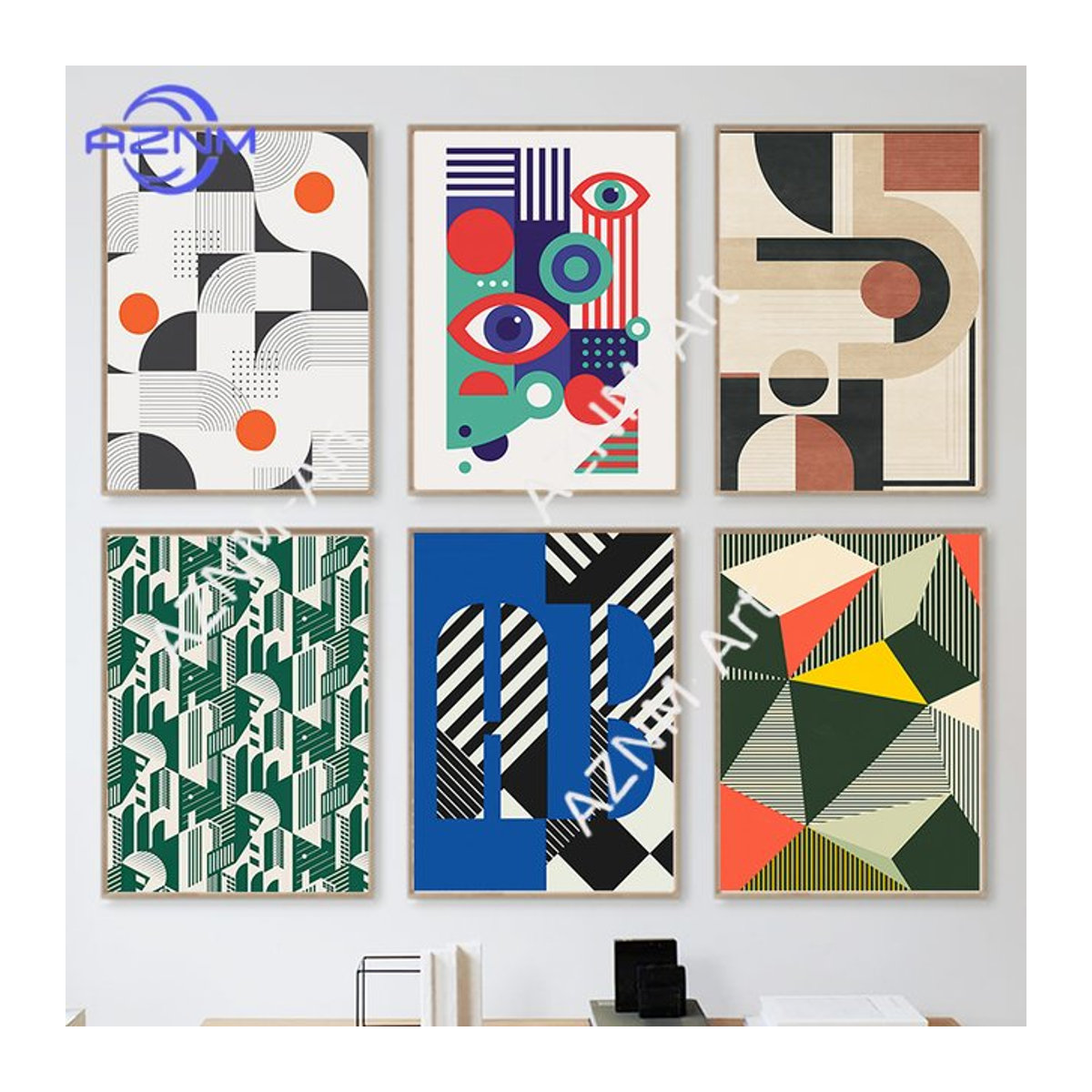 KAYOU Abstrakte Leinwandmalerei mit geometrischen Streifen im Bauhaus-Stil, Mehrfarbiges Wandkunst Poster für moderne Wohnzimmer Dekoration - Bild 1