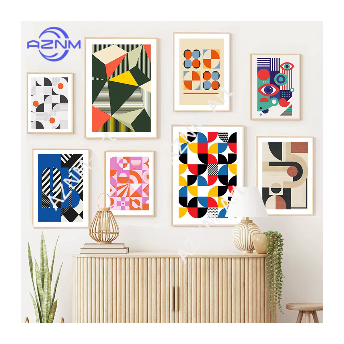 KAYOU Abstrakte Leinwandmalerei mit geometrischen Streifen im Bauhaus-Stil, Mehrfarbiges Wandkunst Poster für moderne Wohnzimmer Dekoration - Bild 2