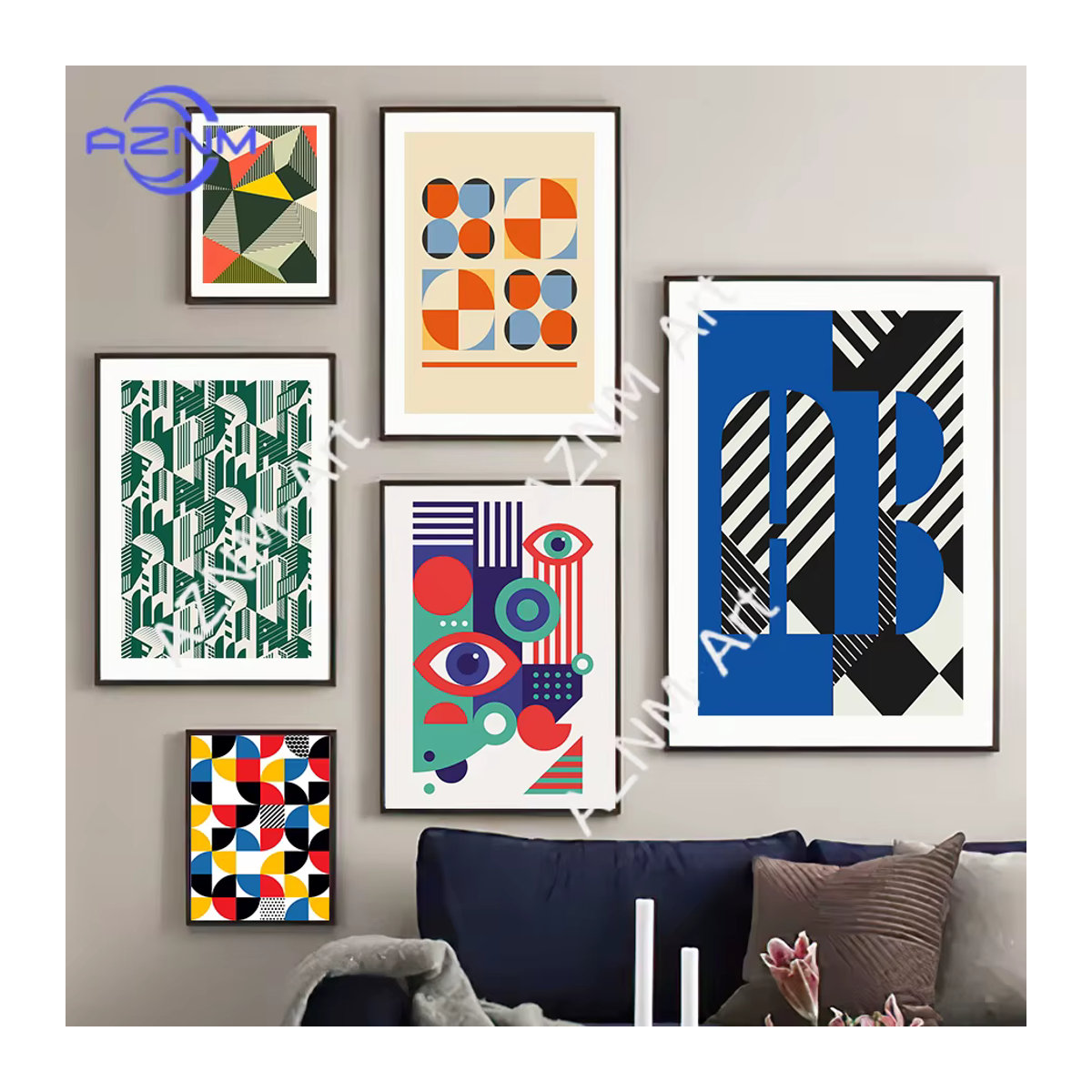 KAYOU Abstrakte Leinwandmalerei mit geometrischen Streifen im Bauhaus-Stil, Mehrfarbiges Wandkunst Poster für moderne Wohnzimmer Dekoration - Bild 3