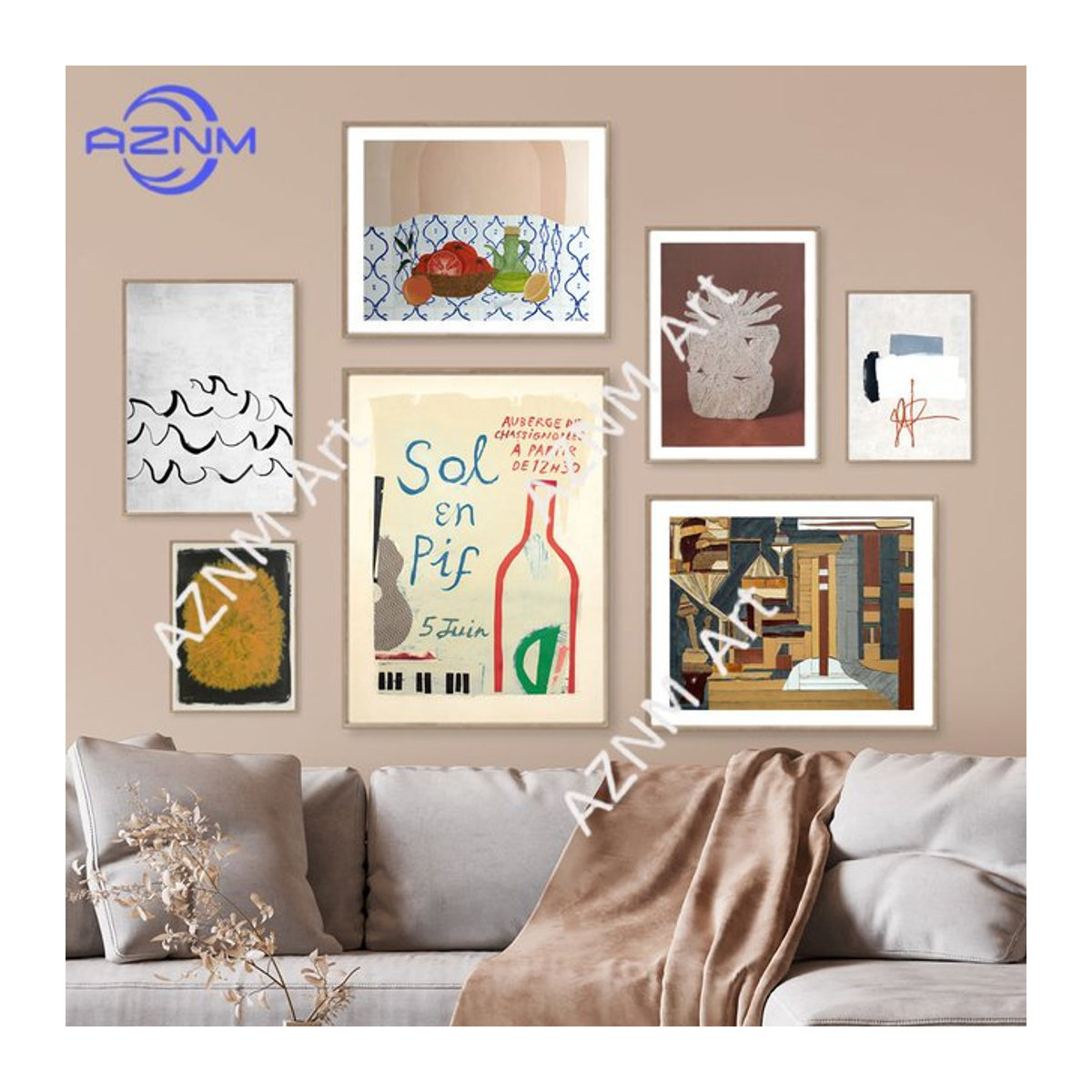 KAYOU Abstraktes Leinwandgemälde mit Rotwein und Früchten in Vintage-Stil, mehrfarbiges Wandbild für deine Wohnzimmerdekoration - Bild 1