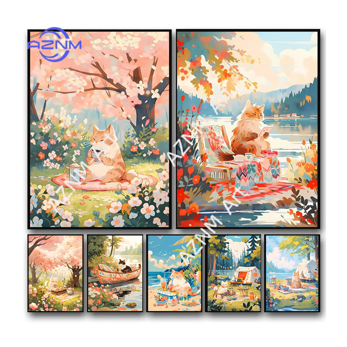 KAYOU Anime-Landschafts-Poster mit Kätzchen und Sakura als Leinwanddruck für deine Kinderzimmer-Dekoration in Mehrfarbig - Bild 3