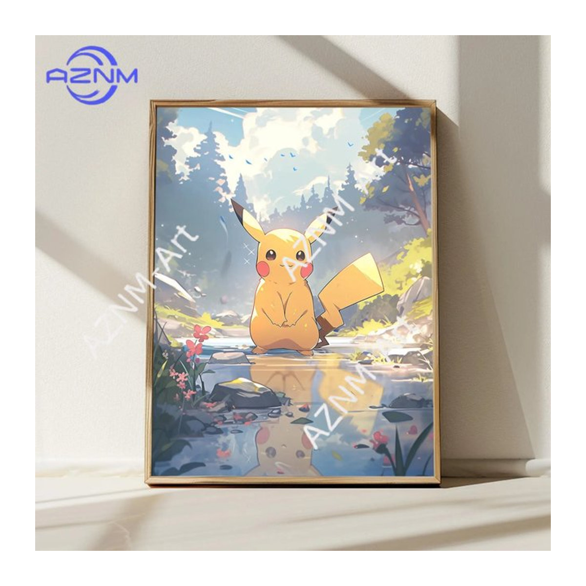 KAYOU Anime-Poster Pikachu in Naturlandschaft als Wandkunst im japanischen Kunststil, mehrfarbig, rechteckig, Wandmontage - Bild 1