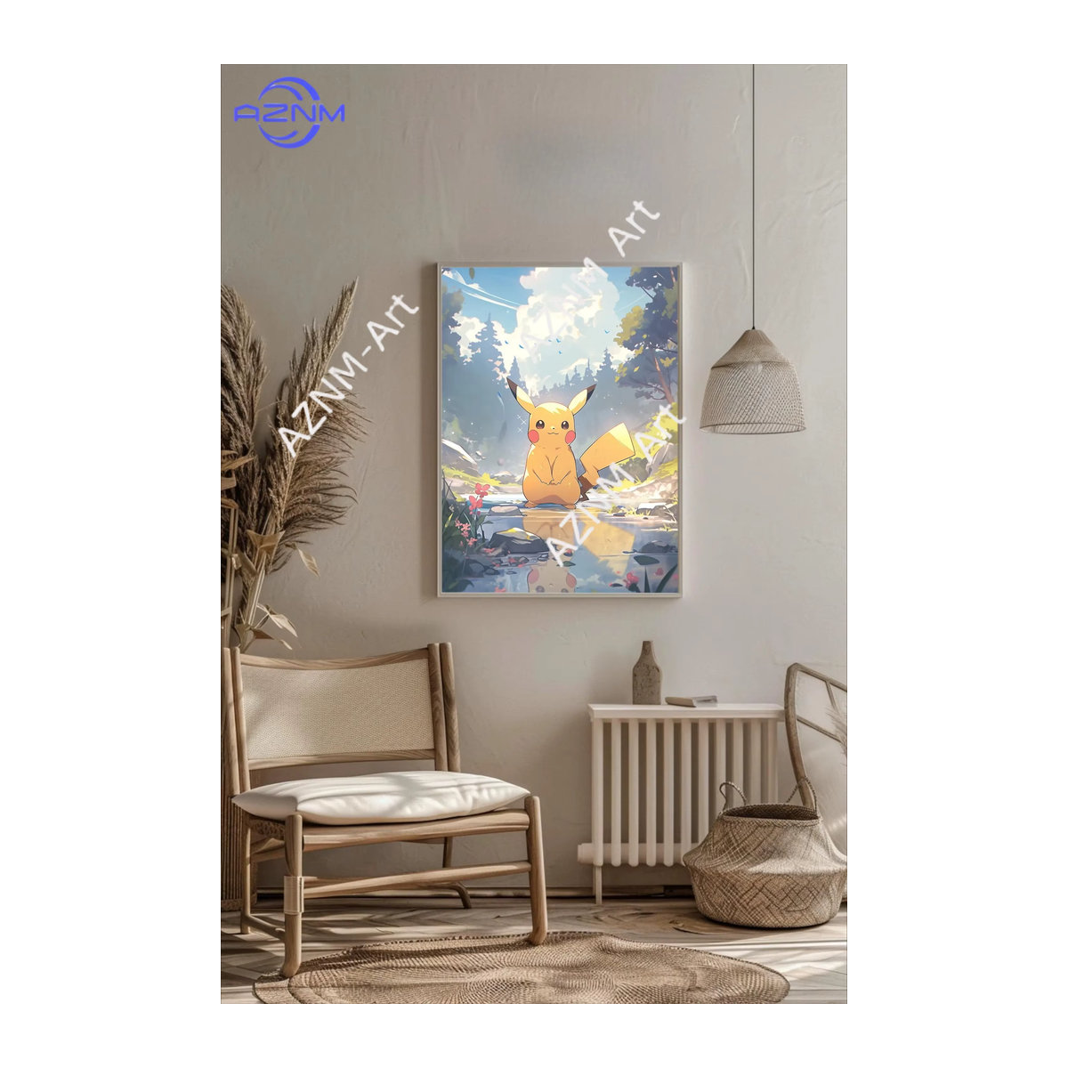 KAYOU Anime-Poster Pikachu in Naturlandschaft als Wandkunst im japanischen Kunststil, mehrfarbig, rechteckig, Wandmontage - Bild 4