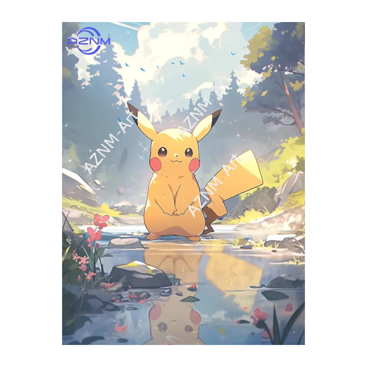 KAYOU Anime-Poster Pikachu in Naturlandschaft als Wandkunst im japanischen Kunststil, mehrfarbig, rechteckig, Wandmontage - Bild 5