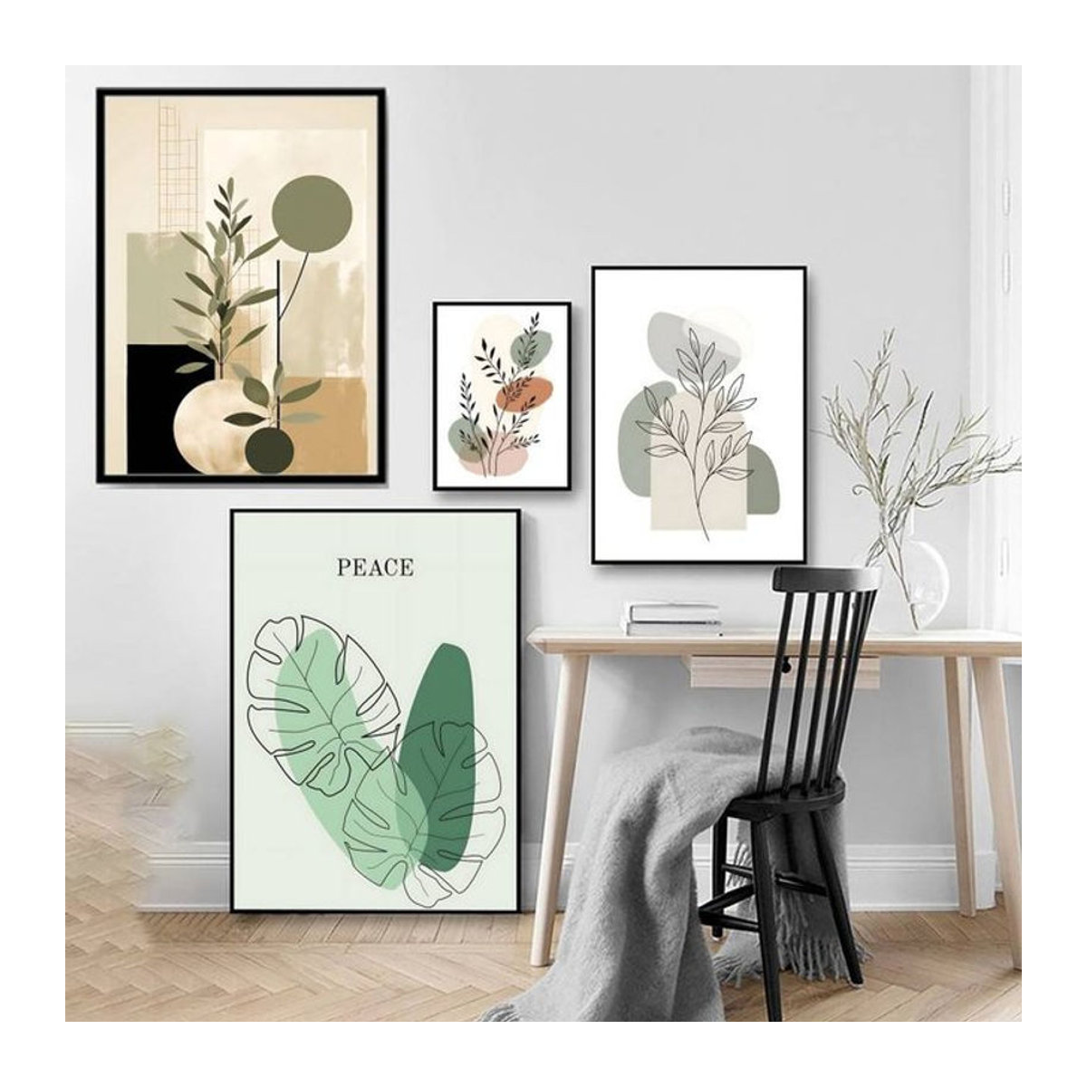 Kayou Botanisches Poster Nordic Sage Green mit Blumen und Blättern, Hochformat, Rahmenlos, Papier, B/H: 15 x 20 cm - Bild 1