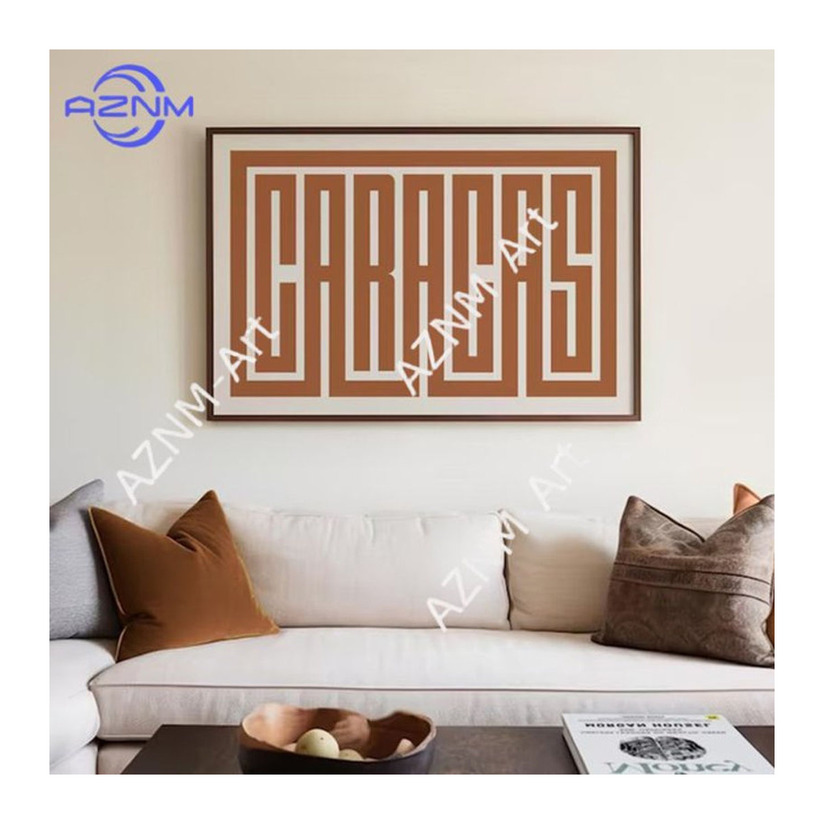 KAYOU Caracas Typografie Wandkunst Poster in Orange, minimalistisches geometrisches Design auf Papier im Querformat - Bild 1
