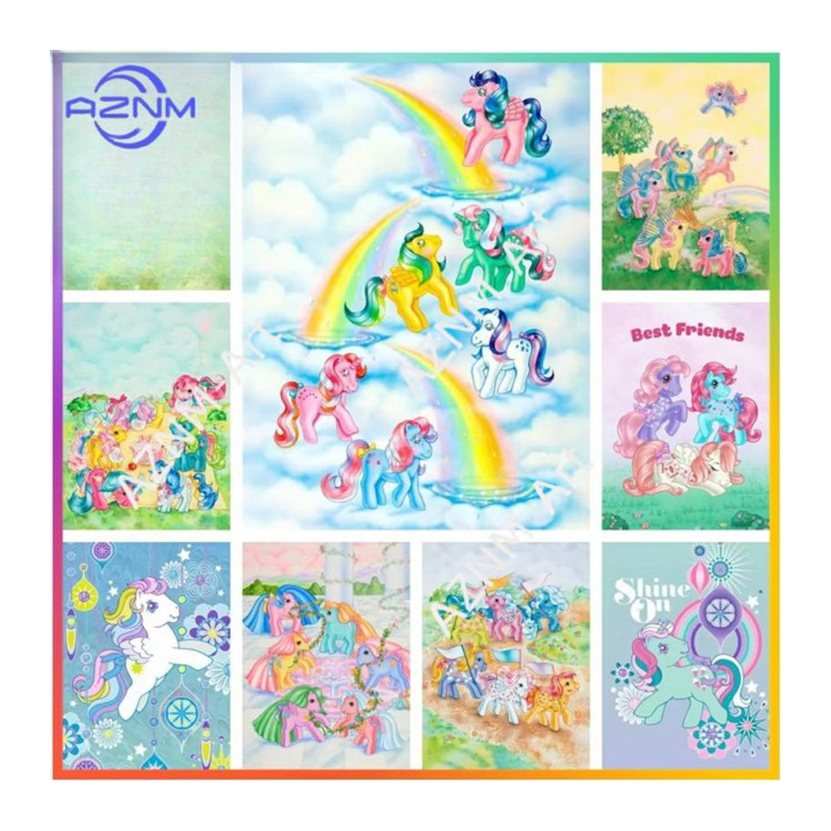 KAYOU Cartoon Pony Leinwandposter für Kinder, mehrfarbiges Tiergemälde zum Aufhängen, rechteckig und rahmenlos - Bild 1