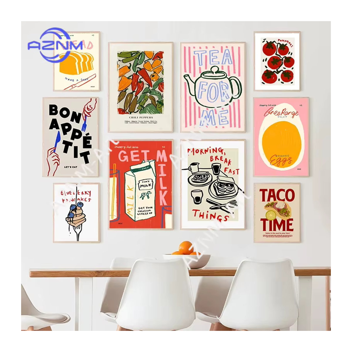 KAYOU Chilischoten-Poster mit Kochkuss-Illustration für deine Küchen-Dekoration, mehrfarbig, Hochformat - Bild 1