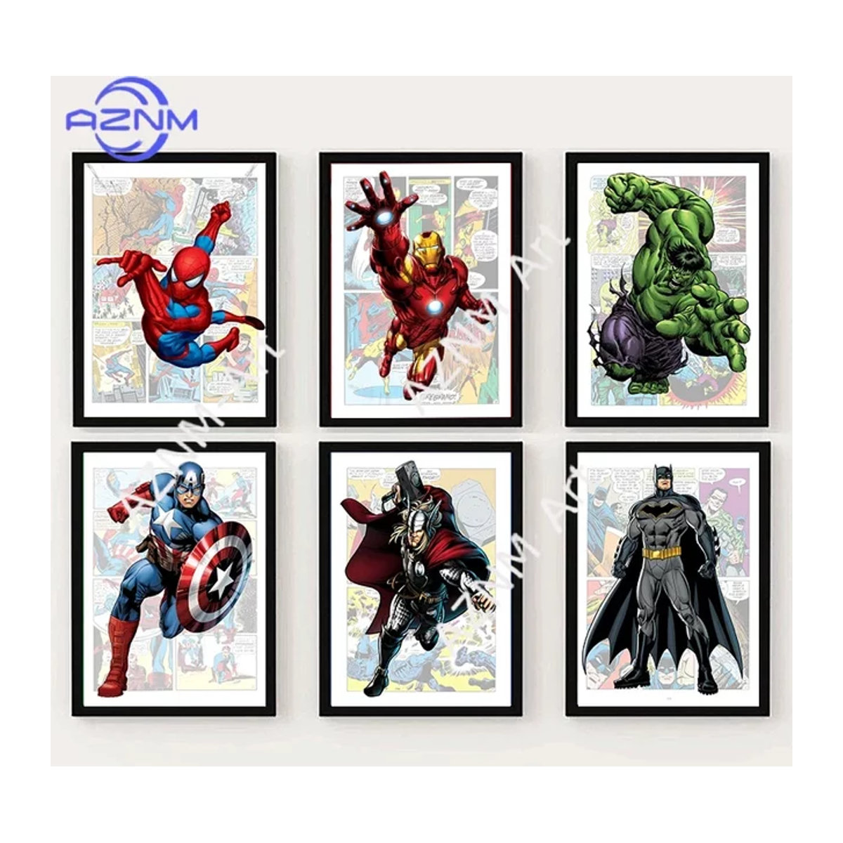 KAYOU Comic-Superhelden-Poster-Set aus Leinwand mit 8 mehrfarbigen Porträt-Grafiken für die Wandmontage im Kinderzimmer - Bild 1