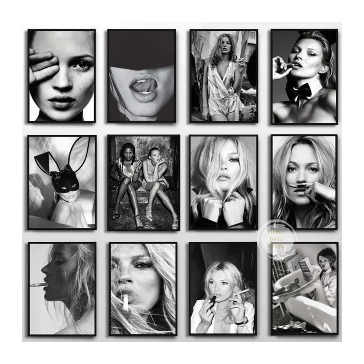 KAYOU Diamantmalerei Kate Moss Porträt Vintage Wanddekoration Schwarz Hochformat B: 30 cm, H: 30 cm, T: 20 cm - Bild 1