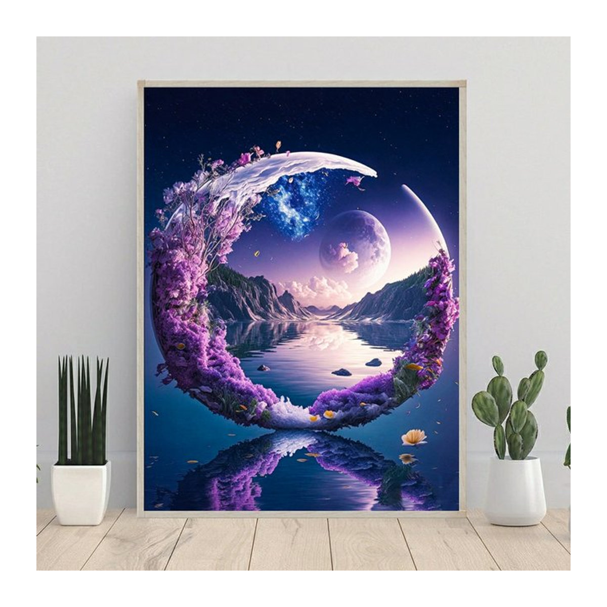 KAYOU DIY 5D Diamantmalerei Set Lila Mond Landschaft als Rundes Mosaik-Stickerei-Set für deine Dekoration - Bild 1