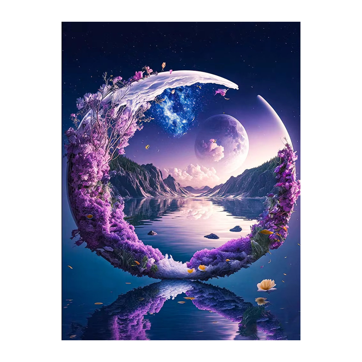 KAYOU DIY 5D Diamantmalerei Set Lila Mond Landschaft als Rundes Mosaik-Stickerei-Set für deine Dekoration - Bild 2