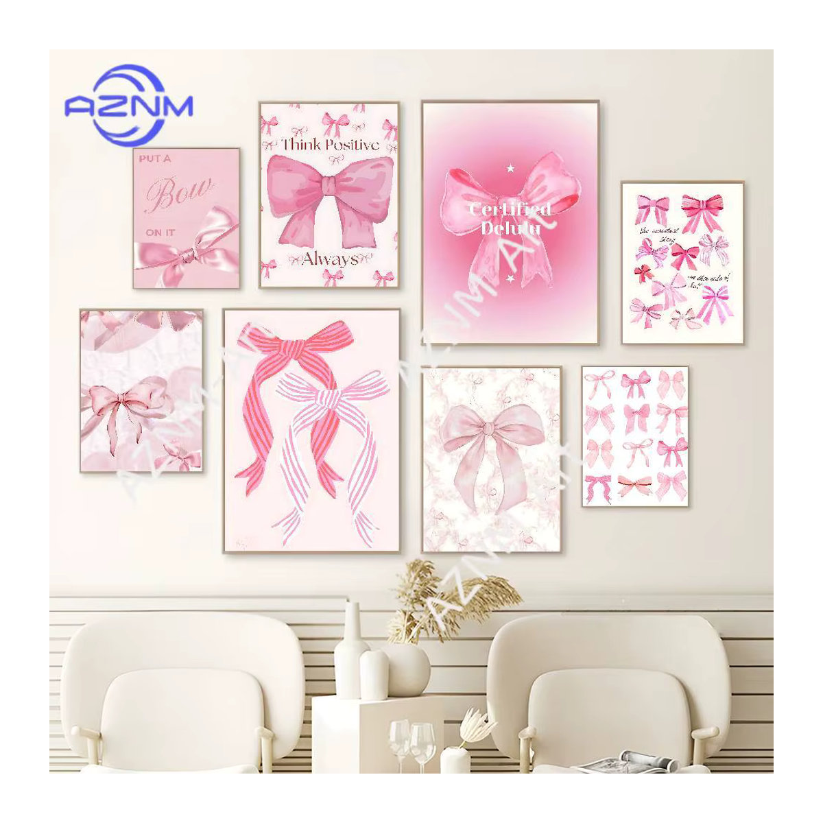 KAYOU DIY Sticky Poster Cartoon Pink Bowknot Wasserdichter Papieraufkleber für Home Decor und Bar in Rosa - Bild 2