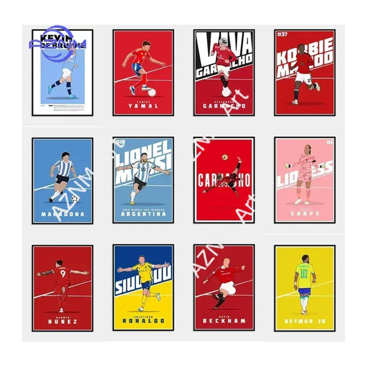 KAYOU Fußballspieler Porträt Leinwanddruck mehrfarbig minimalistisch als Wanddekoration - Bild 1