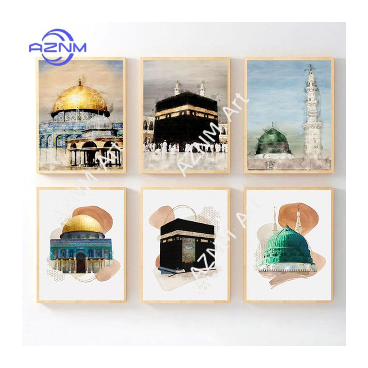 KAYOU Islamisches Wandbild mit Moschee, Mekka und Medina als Leinwanddruck in Hochformat und mehrfarbigem Design zur Wohnzimmer Dekoration - Bild 1