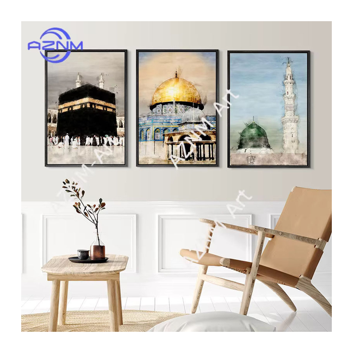 KAYOU Islamisches Wandbild mit Moschee, Mekka und Medina als Leinwanddruck in Hochformat und mehrfarbigem Design zur Wohnzimmer Dekoration - Bild 2