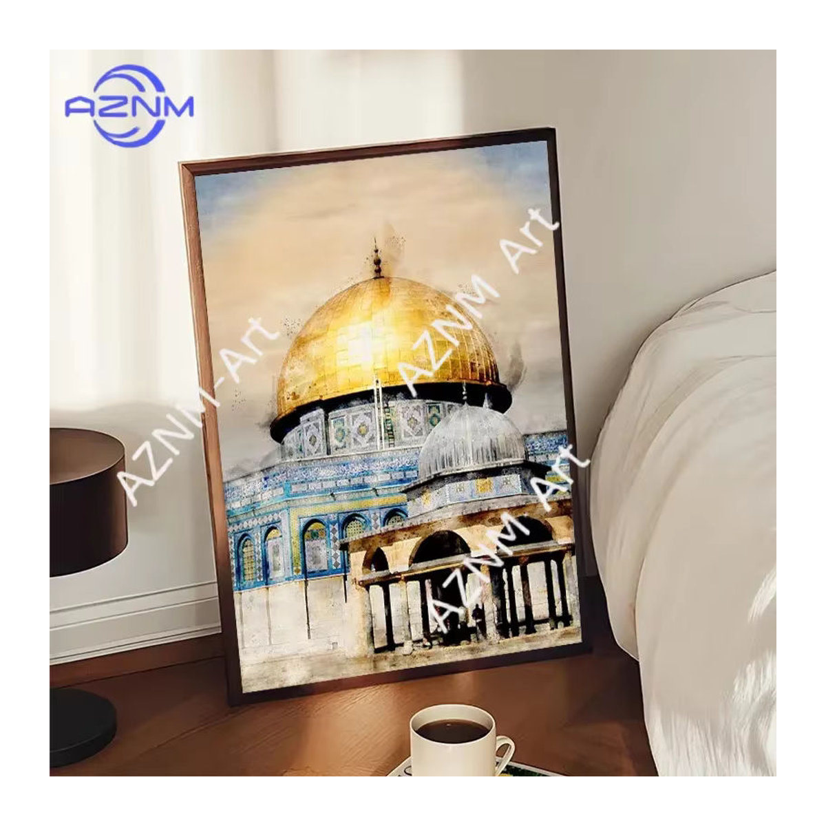 KAYOU Islamisches Wandbild mit Moschee, Mekka und Medina als Leinwanddruck in Hochformat und mehrfarbigem Design zur Wohnzimmer Dekoration - Bild 3
