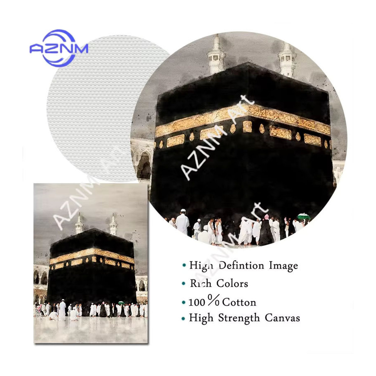 KAYOU Islamisches Wandbild mit Moschee, Mekka und Medina als Leinwanddruck in Hochformat und mehrfarbigem Design zur Wohnzimmer Dekoration - Bild 4