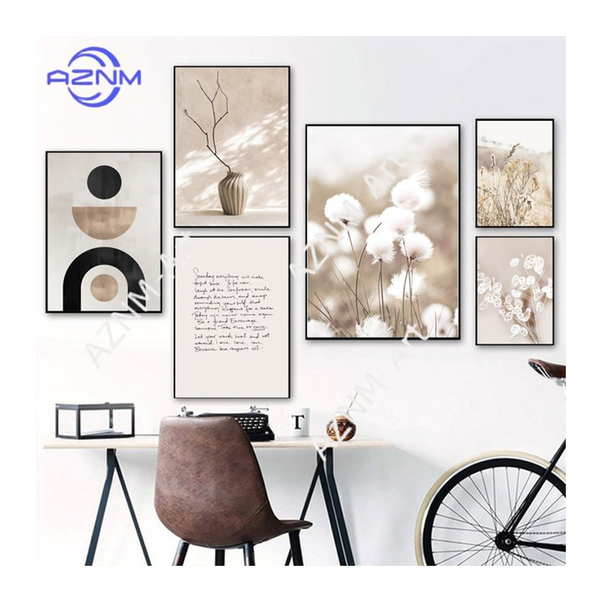 KAYOU Leinwand Wandkunst mit floralem und geometrischem Design in Beige und Weiß im Vintage-Stil - Bild 1