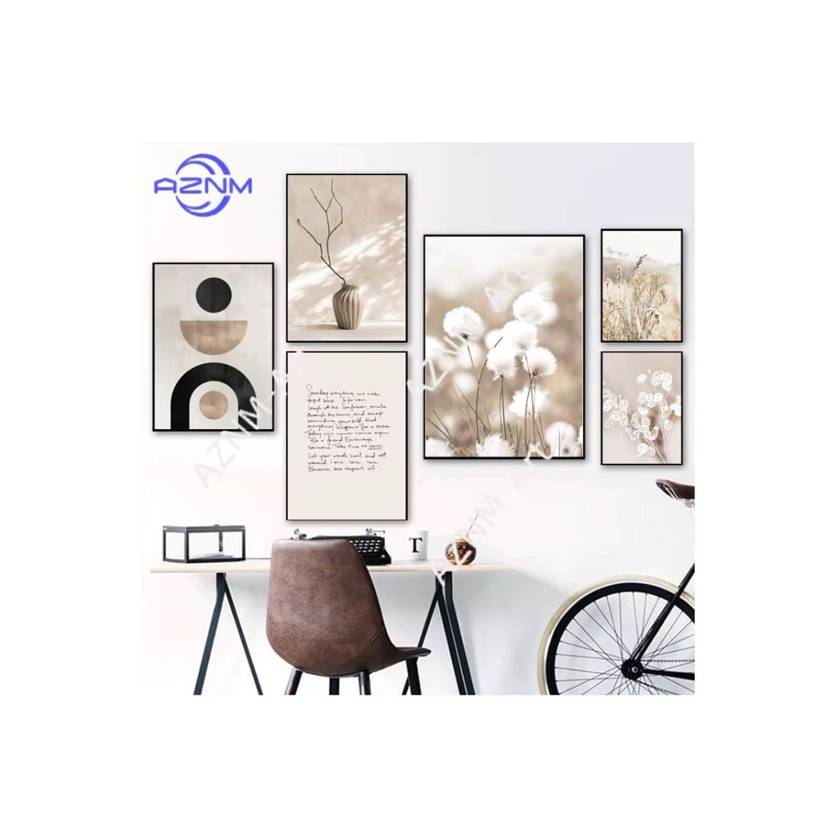 KAYOU Leinwand Wandkunst mit floralem und geometrischem Design in Beige und Weiß im Vintage-Stil - Bild 2
