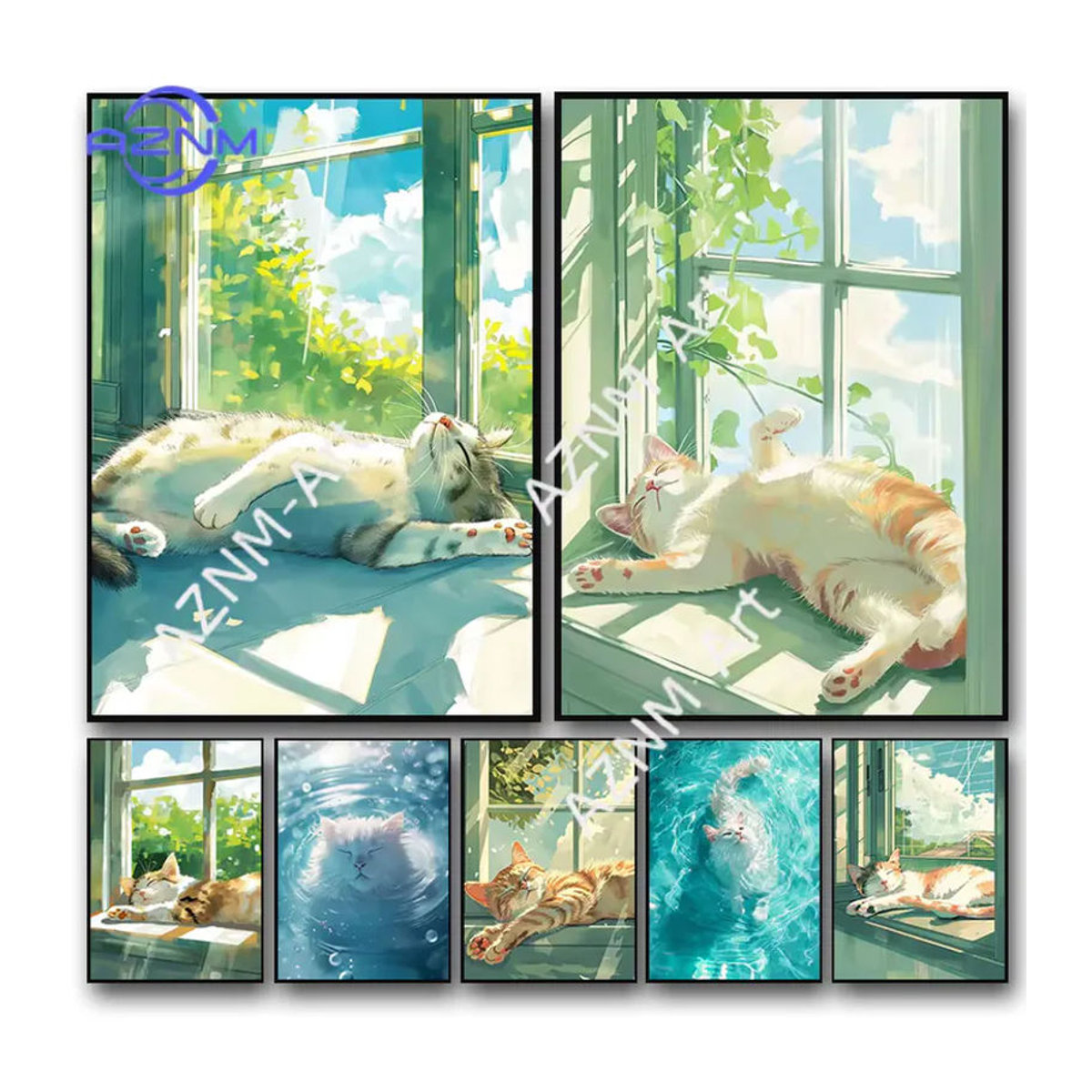 KAYOU Leinwanddruck Cartoon-Poster mit schlafender Katze auf der Fensterbank, mehrfarbige Wandkunst für dein Wohnzimmer und deine Heimdekoration, Hochformat, rechteckig, rahmenlos - Bild 4