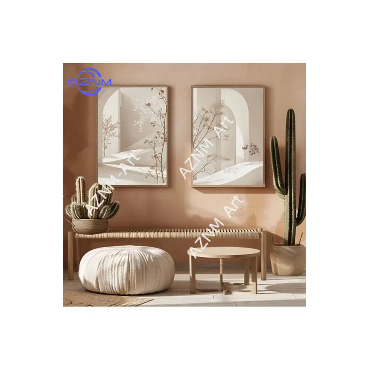 KAYOU Leinwanddruck mit abstrakter Bogen-Landschaft in Beige, Bohemian Wandkunst mit geometrischen Blättern für dein modernes Zuhause - Bild 3