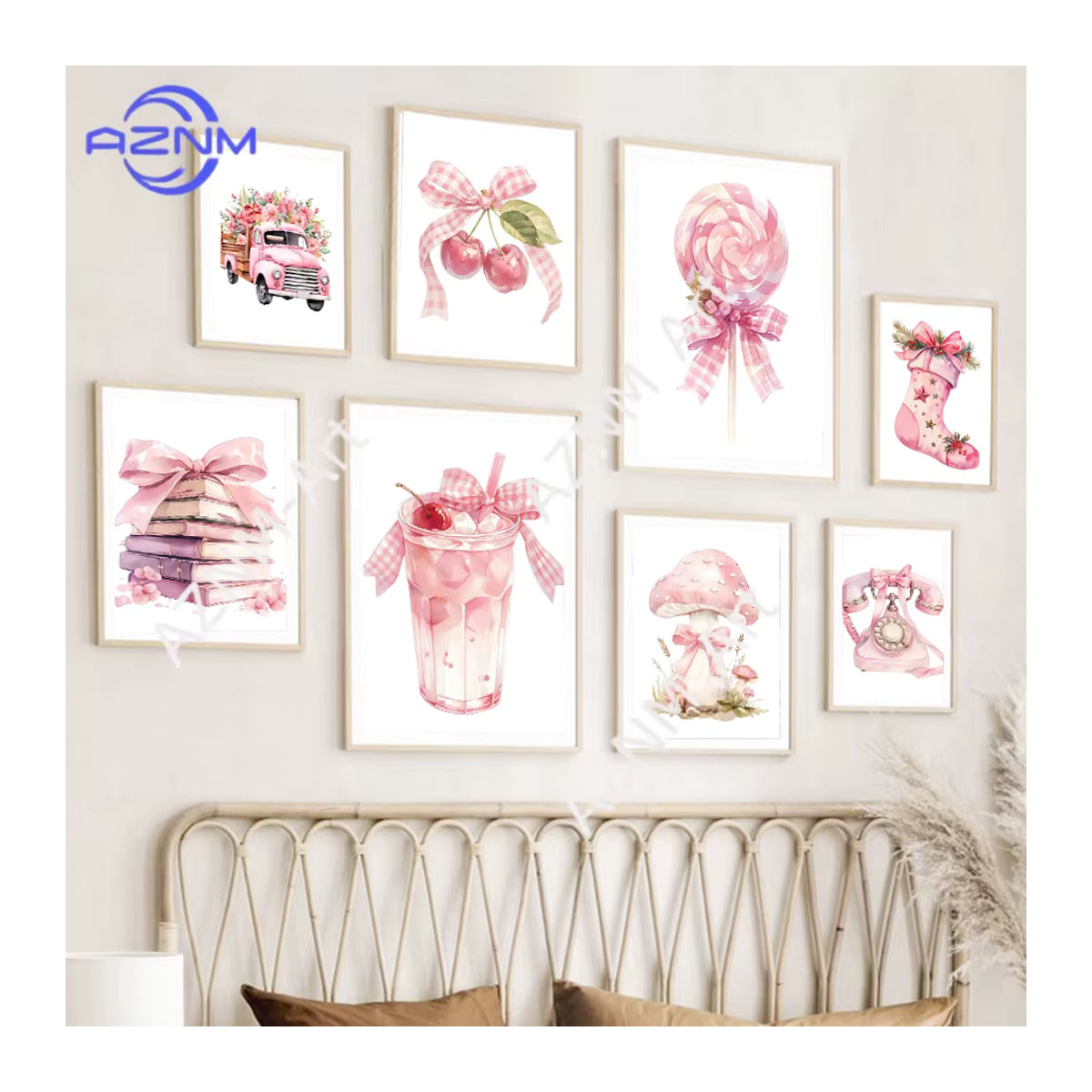KAYOU Leinwanddruck Retro Telefon und Lollipop in Rosa als Vintage Wandkunst für deine Raumdekoration - Bild 1