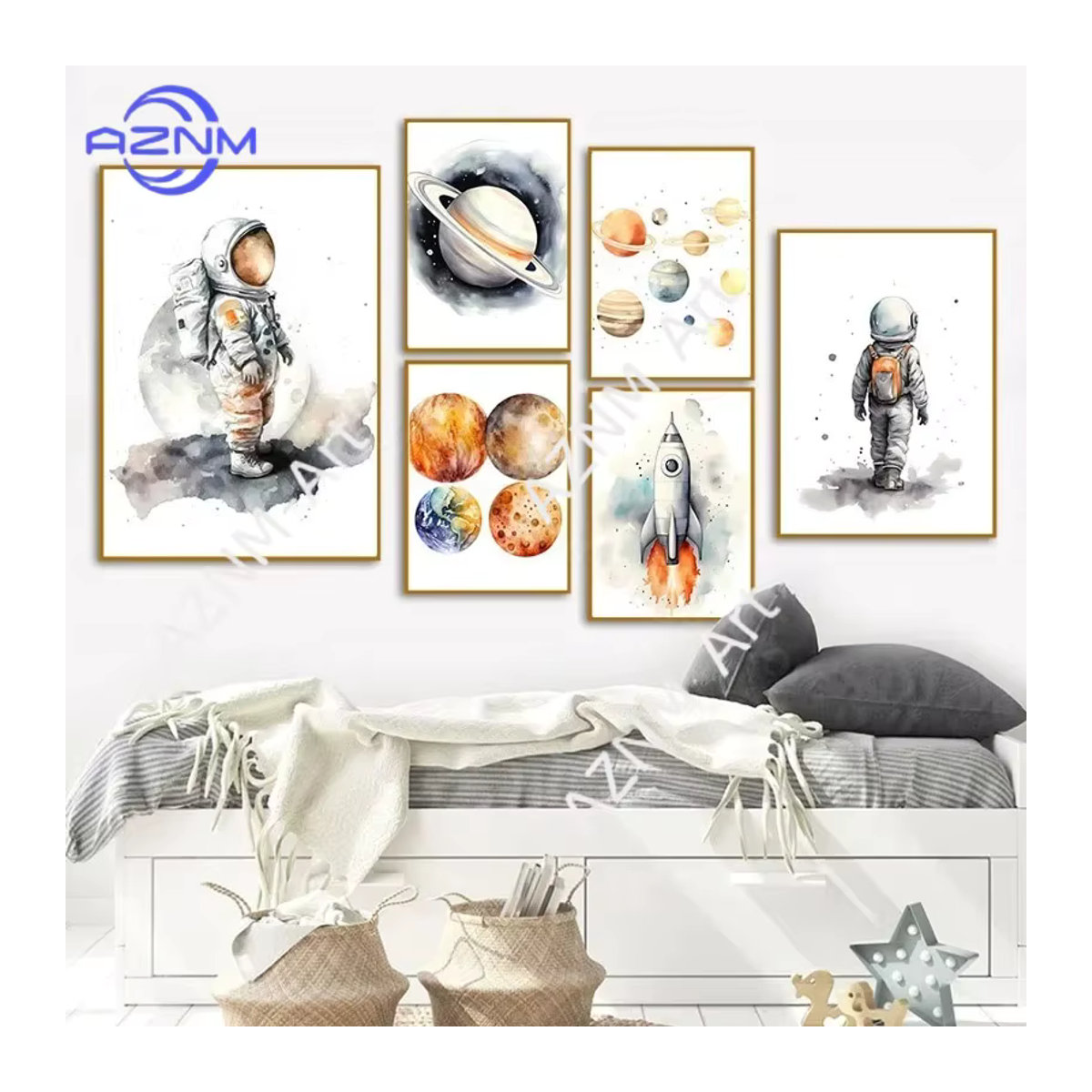 KAYOU Leinwandgemälde für das Kinderzimmer mit Astronaut, Raumschiff und Weltraum-Motiv in skandinavischem Design, mehrfarbig, Hochformat - Bild 2