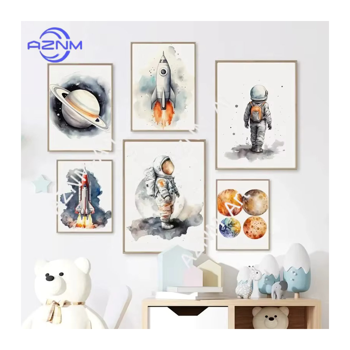 KAYOU Leinwandgemälde für das Kinderzimmer mit Astronaut, Raumschiff und Weltraum-Motiv in skandinavischem Design, mehrfarbig, Hochformat - Bild 3