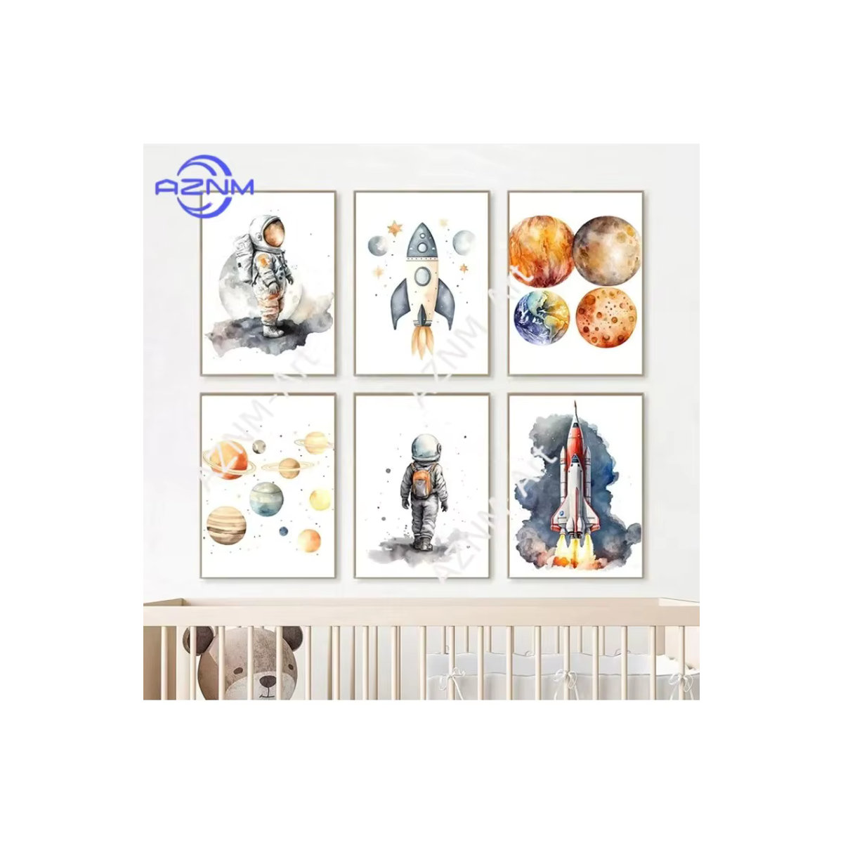 KAYOU Leinwandgemälde für das Kinderzimmer mit Astronaut, Raumschiff und Weltraum-Motiv in skandinavischem Design, mehrfarbig, Hochformat - Bild 4