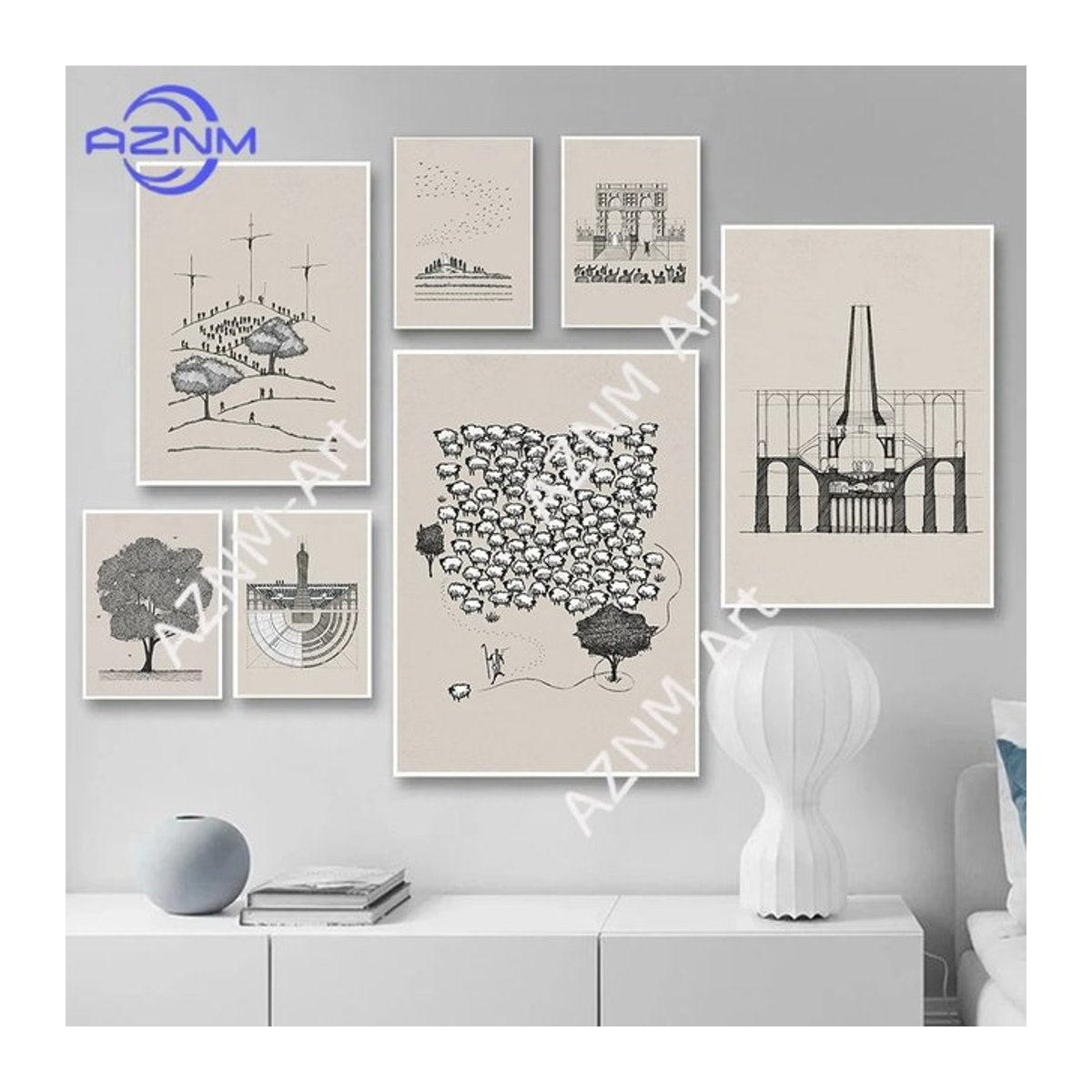 KAYOU Leinwandgemälde Jesus verlässt den 99er-Hirten, christliches Skizzenposter in Beige mit Holzrahmen für die Wandmontage - Bild 1