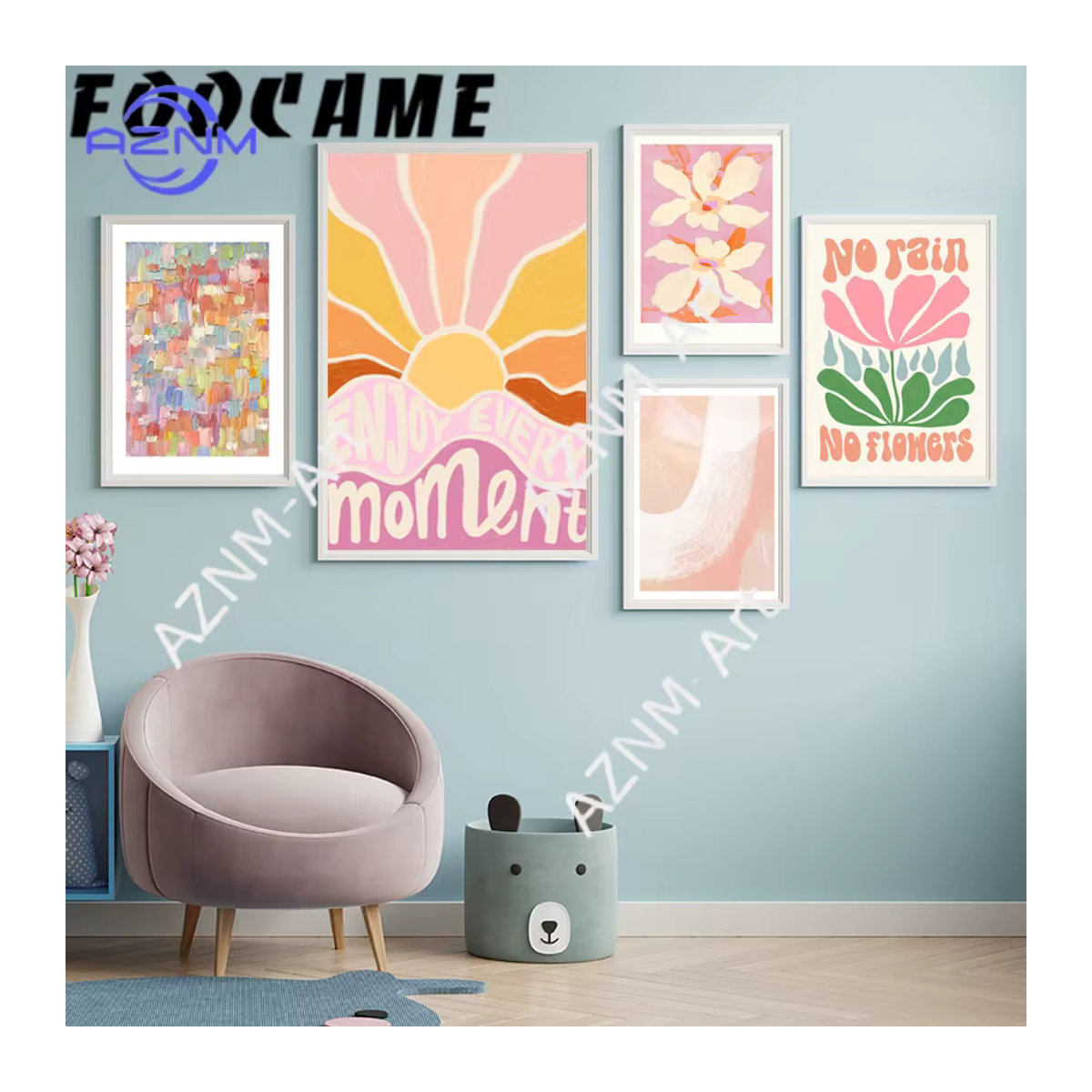 KAYOU Leinwandgemälde mit floralem und abstraktem Design, bunte Wandkunst mit Blumen und Sonne, modernes Poster in Hochformat für die Wandmontage, mehrfarbig - Bild 3