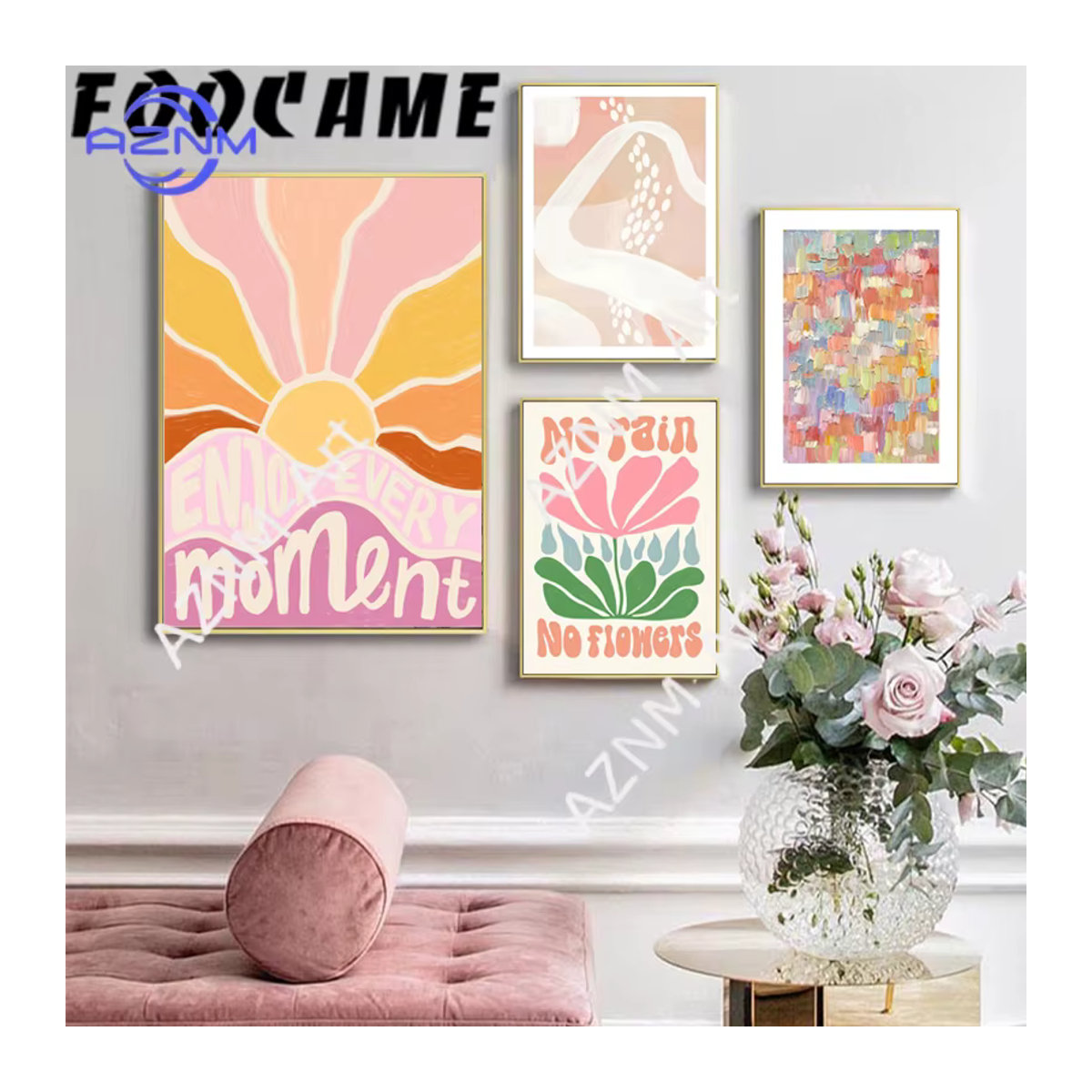 KAYOU Leinwandgemälde mit floralem und abstraktem Design, bunte Wandkunst mit Blumen und Sonne, modernes Poster in Hochformat für die Wandmontage, mehrfarbig - Bild 4