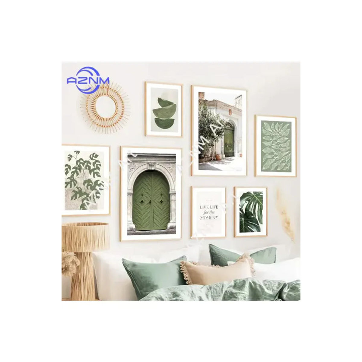 KAYOU Leinwandgemälde mit grünen geometrischen Formen und Blättern in modernem Design für deine Wanddekoration - Bild 3