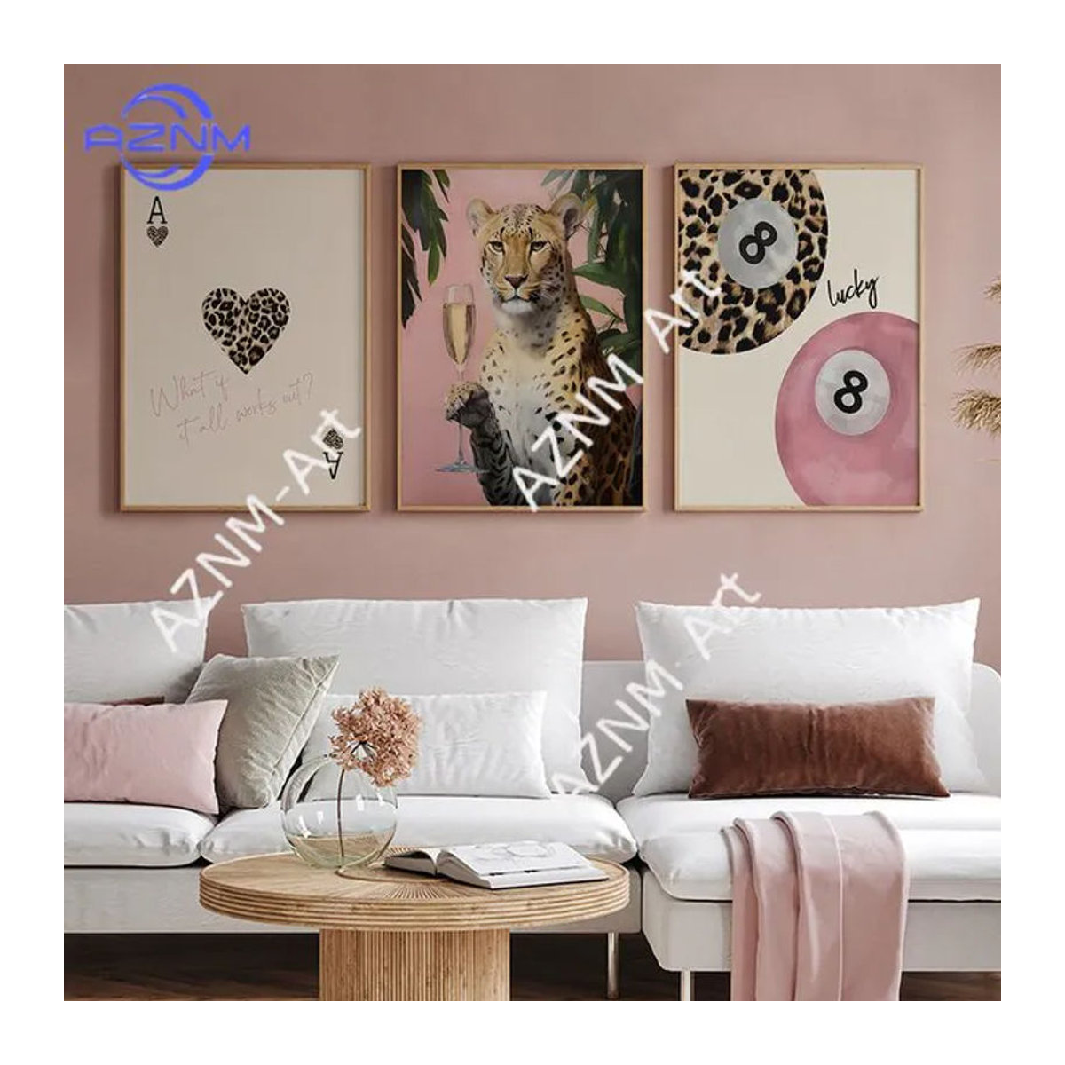 KAYOU Leinwandgemälde mit Leoparden-Motiv in Rosa, modernes Tierprint-Kunstposter für Wohnzimmer und Schlafzimmer, rahmenlos - Bild 1