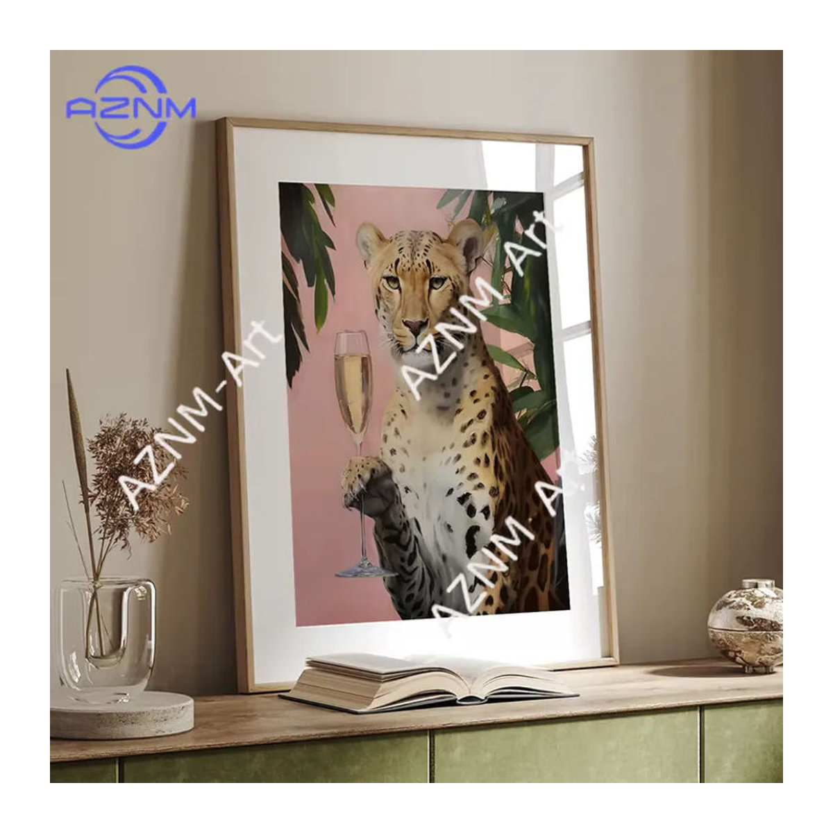KAYOU Leinwandgemälde mit Leoparden-Motiv in Rosa, modernes Tierprint-Kunstposter für Wohnzimmer und Schlafzimmer, rahmenlos - Bild 3